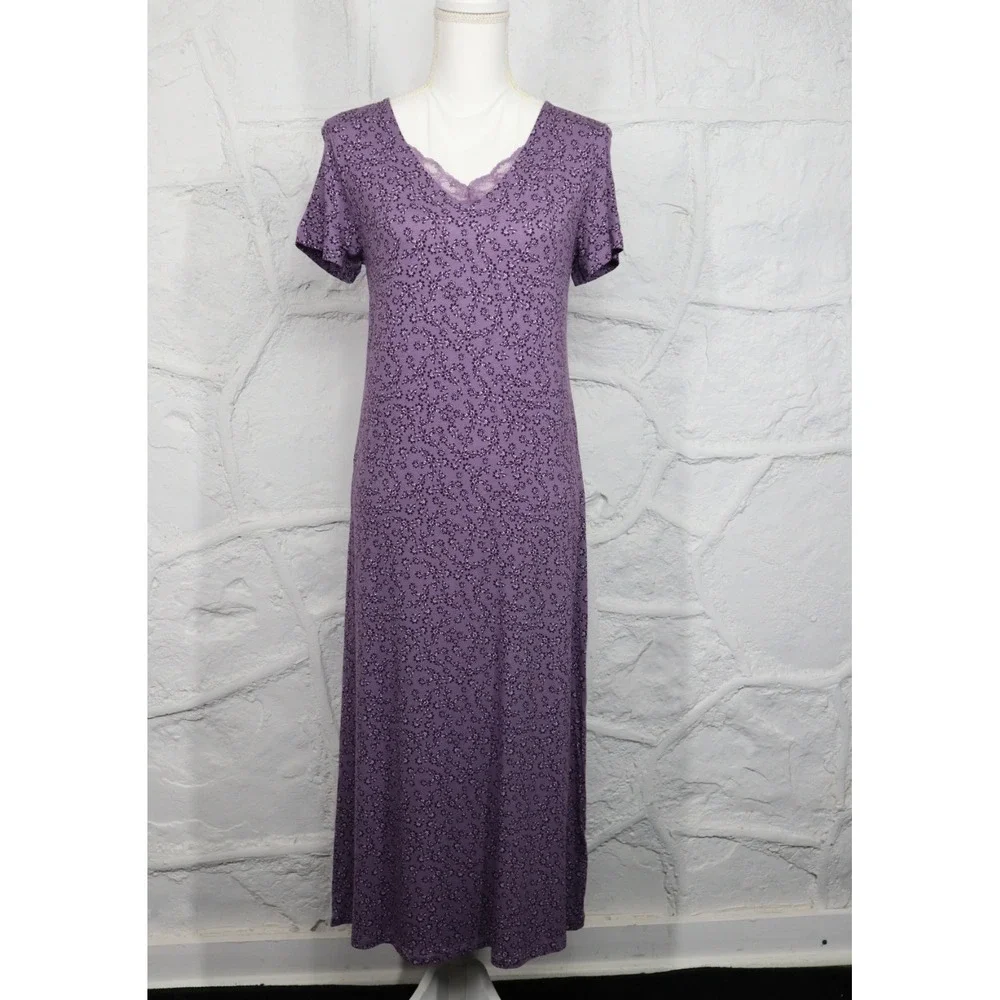 Charter‎ Club Women's Short-Sleeve Floral Nightgown - Dusty Lilac Purple - XS